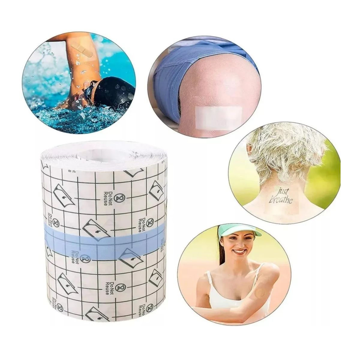 GENERICO - Parche Tatuaje Impermeable Adhesivo Rollo 5cm X 10 Metros