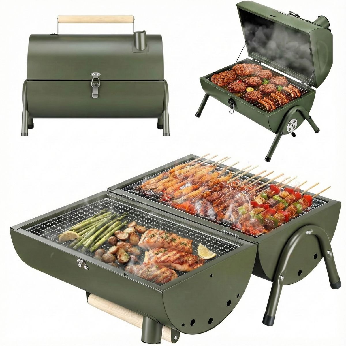 YEP S - Parrilla Ahumador Doble Portatil Carbon Camping