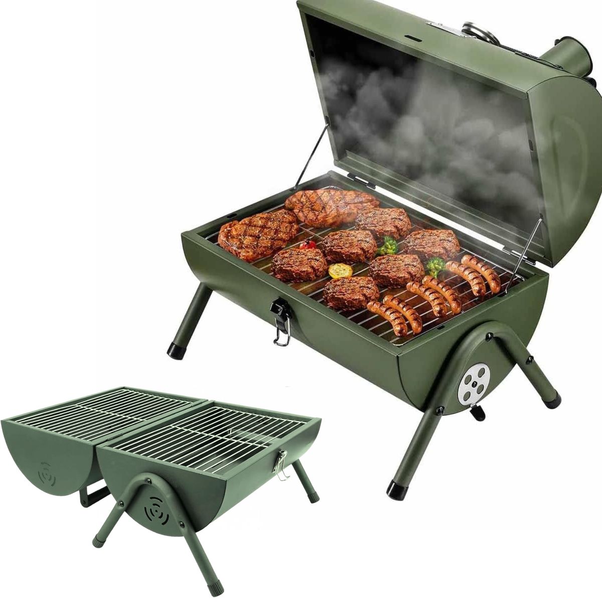 YEP S - Parrilla Ahumador Doble Portatil Carbon Camping