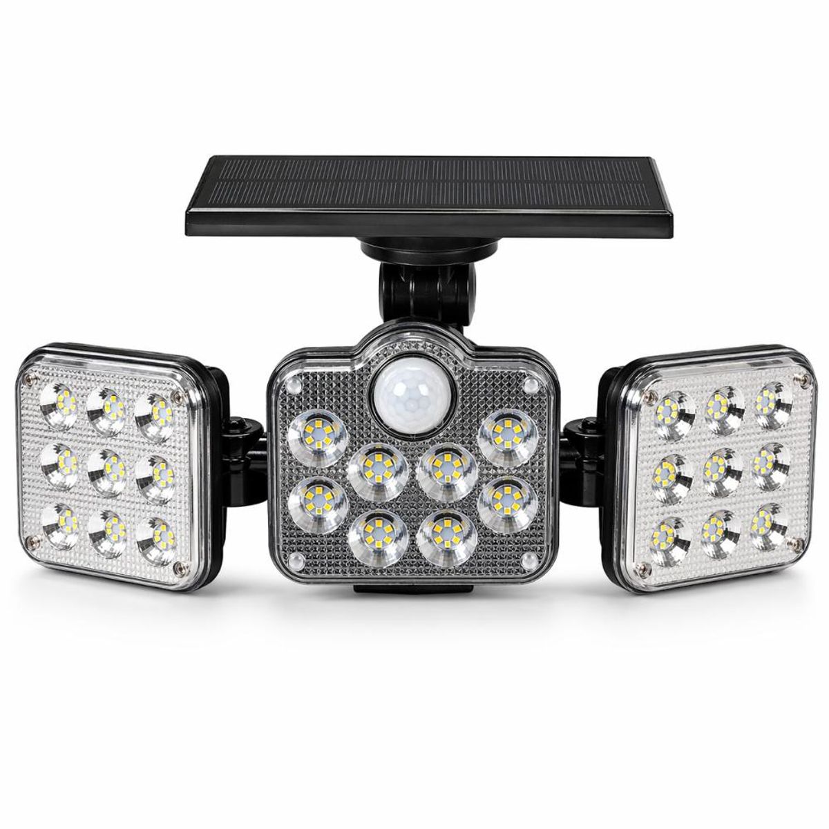 GENERICO - Luz Solar Foco Triple Cabezal Con Sensor De Movimientos Negro