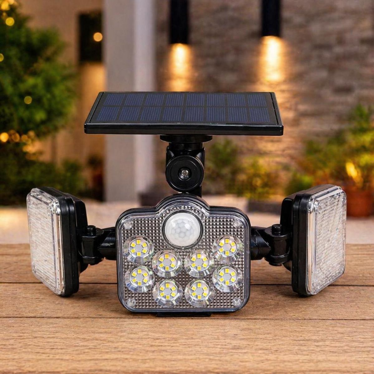 GENERICO - Luz Solar Foco Triple Cabezal Con Sensor De Movimientos Negro