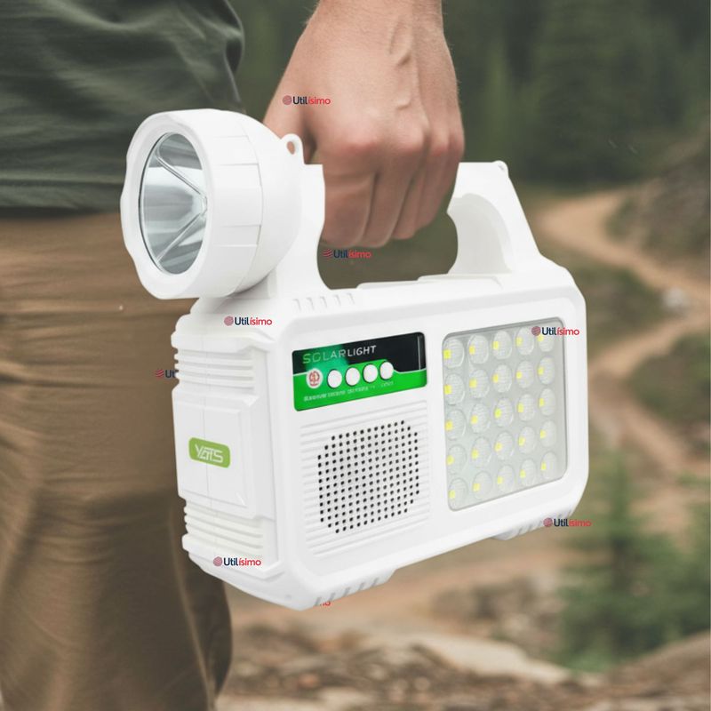 LINE - Kit Solar Camping Emergencia Radio-Parlante-Linterna Recargable USB