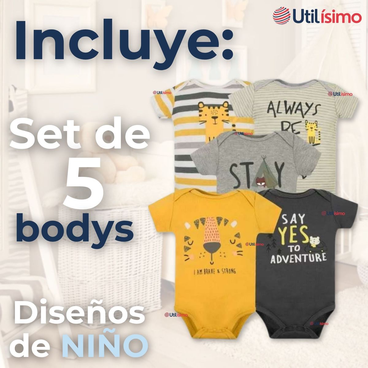 TEDMIMAK - Pack 5 Bodys Niño Manga Corta Tedmimak 100% Algodón Baby Tiger
