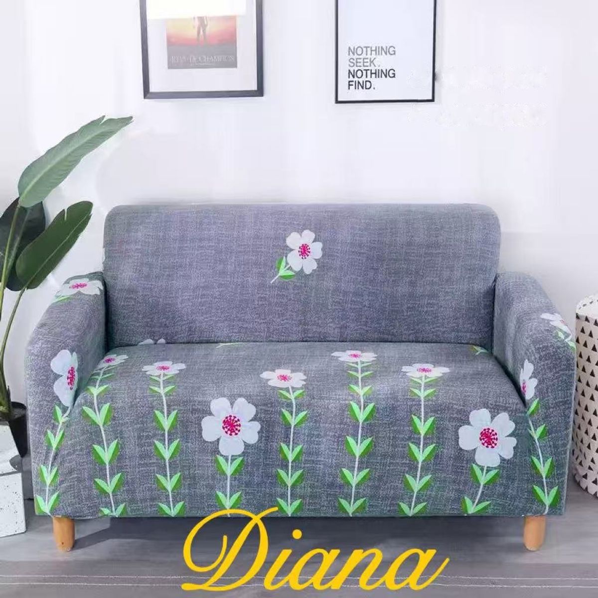 DIANA - FUNDA SILLON ELASTIZADO 3 CUERPO 195CM/230CM DISEÑO GRIS FLOR BLANCA