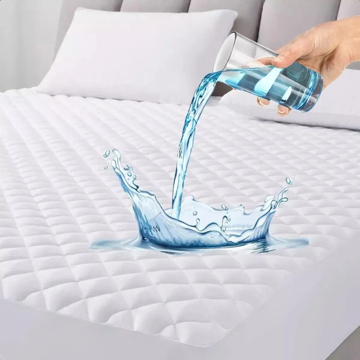 ZEE DREAMS - Cubrecolchon Impermeable ZEE DREAMS Blanco Cuadriculado