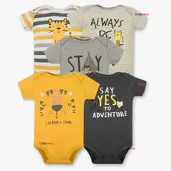 TEDMIMAK - Pack 5 Bodys Niño Manga Corta 100% Algodón Baby Tiger