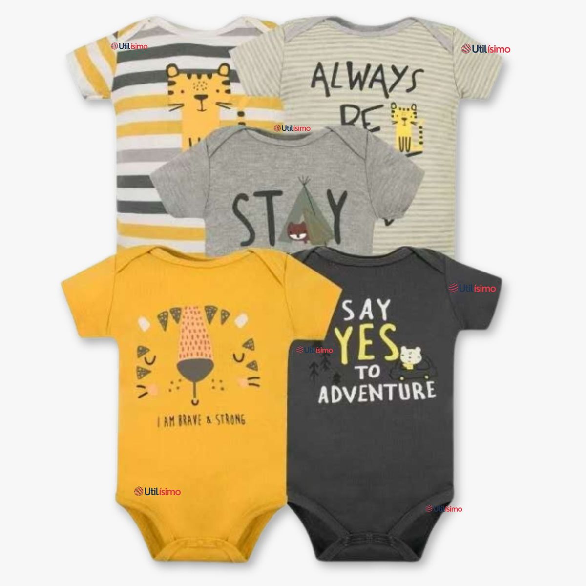 TEDMIMAK - Pack 5 Bodys Niño Manga Corta Tedmimak 100% Algodón Baby Tiger