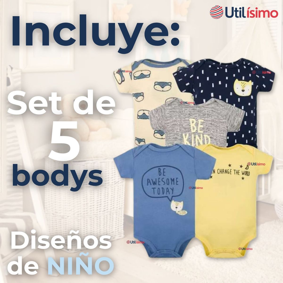 TEDMIMAK - Pack 5 Bodys Niño Manga Corta Tedmimak 100% Algodón Baby BE KIND