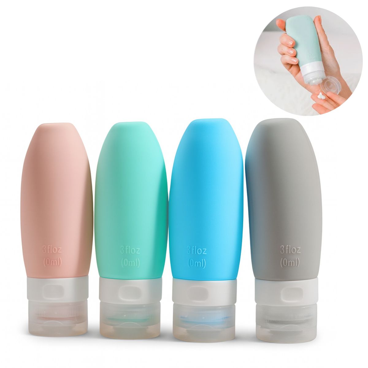 GENERICO - Pack 4 Botellas Dispensador Silicona Para Viajes 90ml