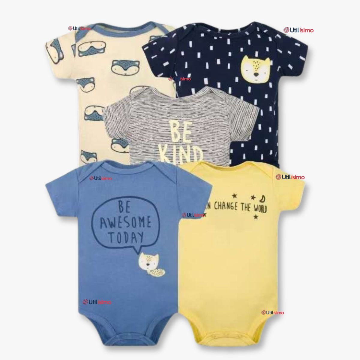TEDMIMAK - Pack 5 Bodys Niño Manga Corta Tedmimak 100% Algodón Baby BE KIND
