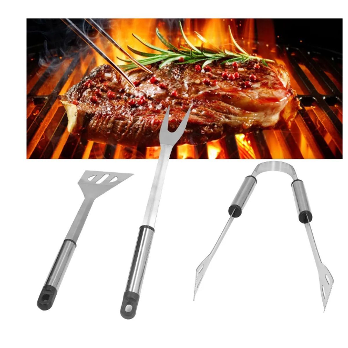 GENERICO - Juego De Utensilios Parrillero Bbq Asados Set 3 Piezas