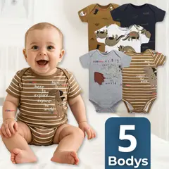 TEDMIMAK - Pack 5 Bodys Niño Manga Corta 100% Algodón Dino Roar