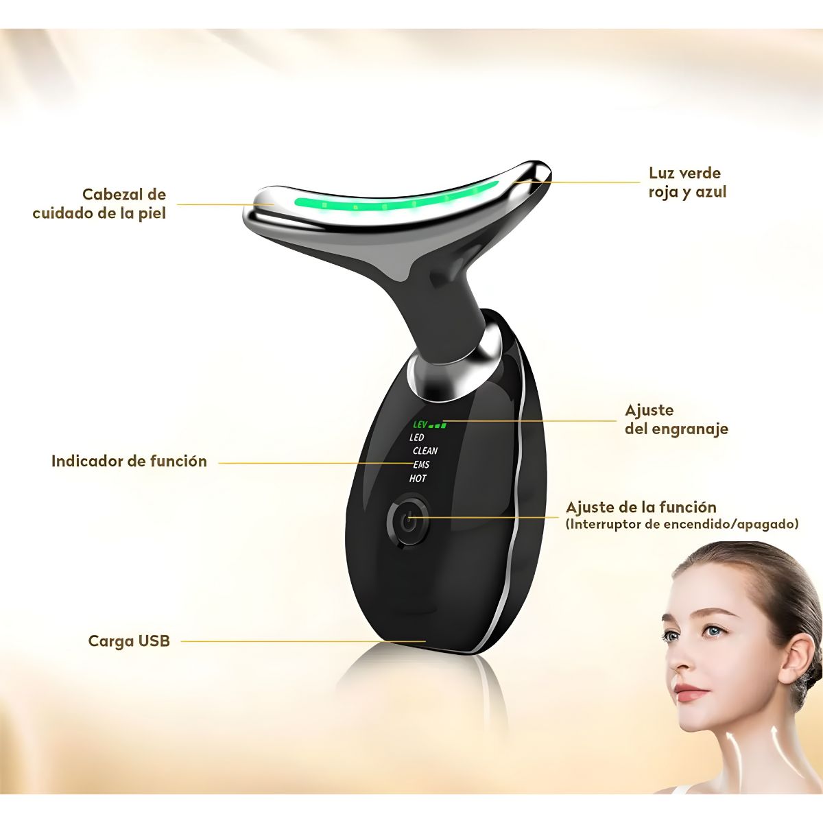 GENERICO - Masajeador Facial Cuello Antiarrugas Lifting Luz Roja