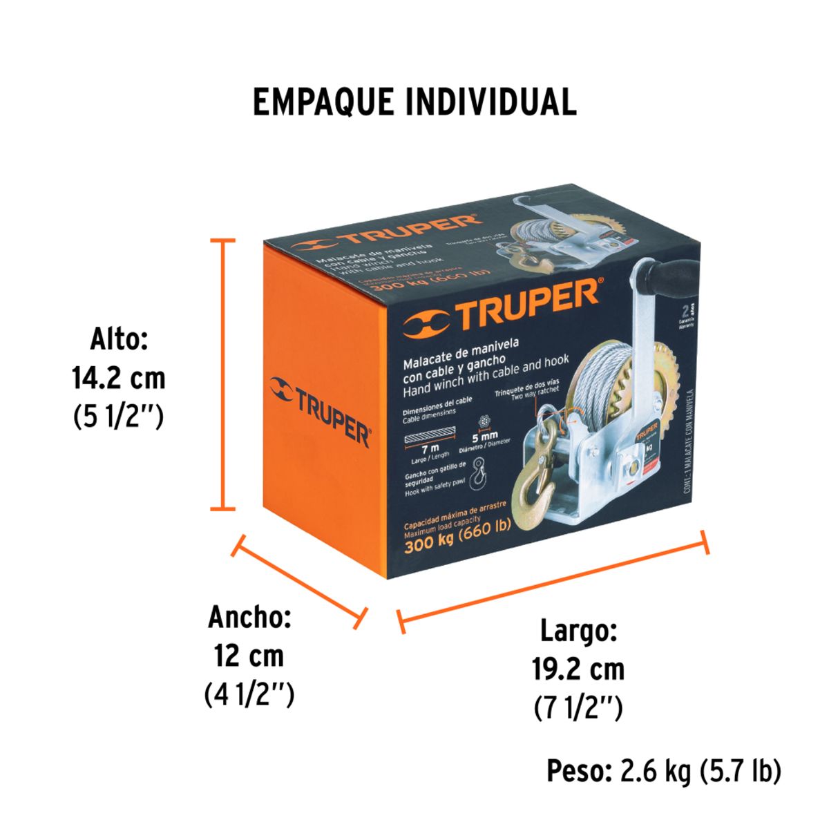 TRUPER - Winche Tecle Manual 300 Kg 7M Cable Acero c/freno