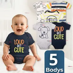TEDMIMAK - Pack 5 Bodys Niño Manga Corta 100% Algodón Loud But Cute