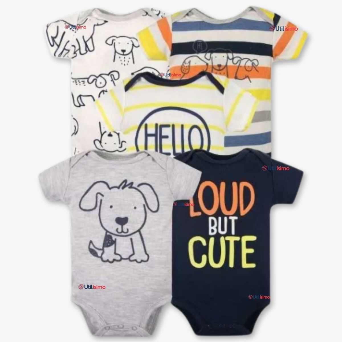 TEDMIMAK - Pack 5 Bodys Niño Manga Corta Tedmimak 100% Algodón Loud But Cute