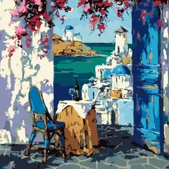 ARTE CONSENTIDO - PINTURA POR NÚMERO CON BASTIDOR VENTANA A SANTORINI 40X50