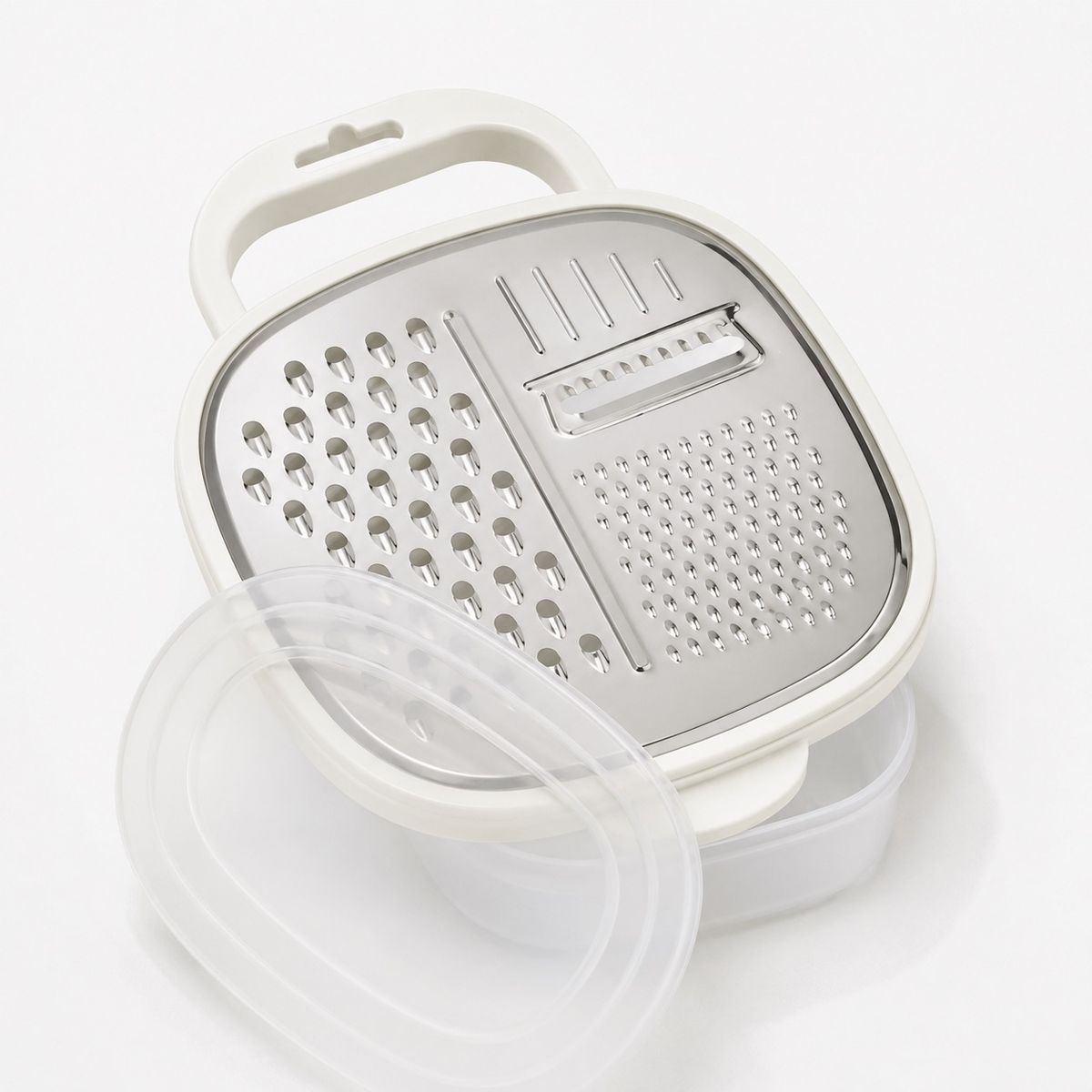 HOMESTAR - Rallador multifuncional 3 en 1 blanco con contenedor y tapa