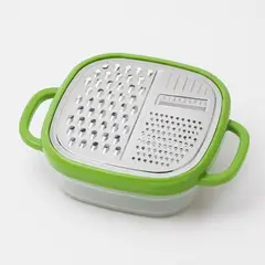 HOMESTAR - Rallador multifuncional 3 en 1 verde con contenedor y tapa