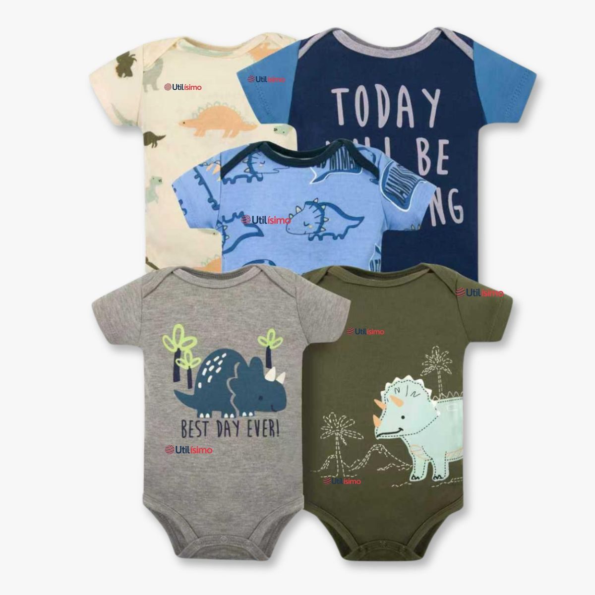 TEDMIMAK - Pack 5 Bodys Niño Manga Corta Tedmimak 100% Algodón Mini Dino Squad