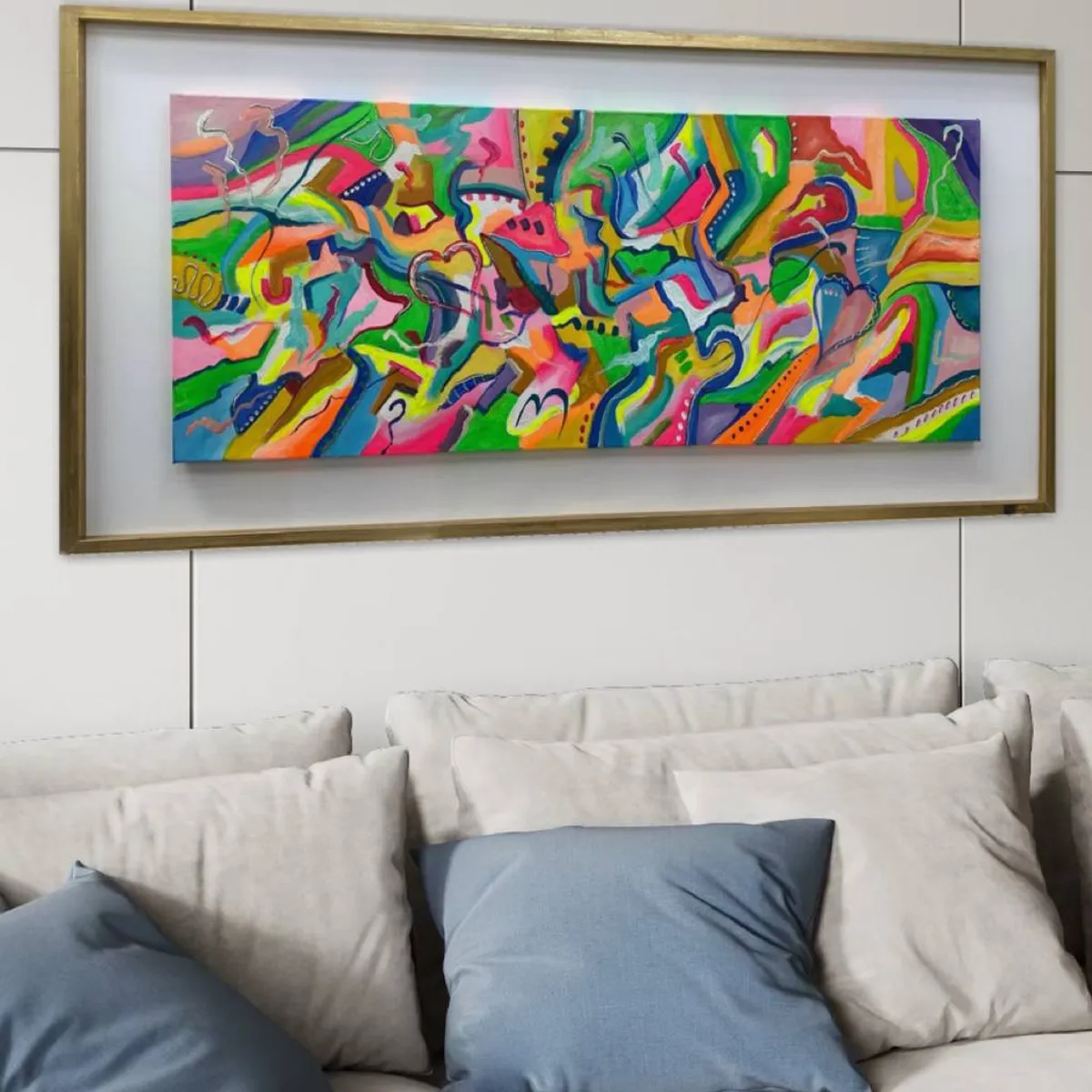 DEKAM DISEÑO - Cuadro Euforia de Colores Enmarcado Pintado 146x66 cms