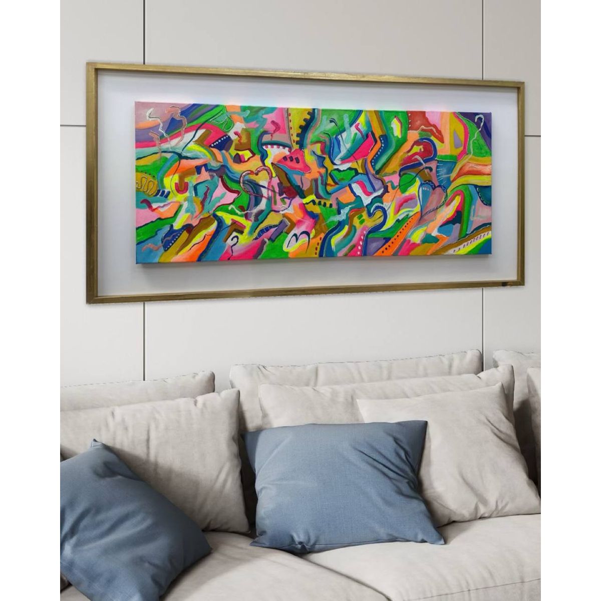 DEKAM DISEÑO - Cuadro Euforia de Colores Enmarcado Pintado 146x66 cms