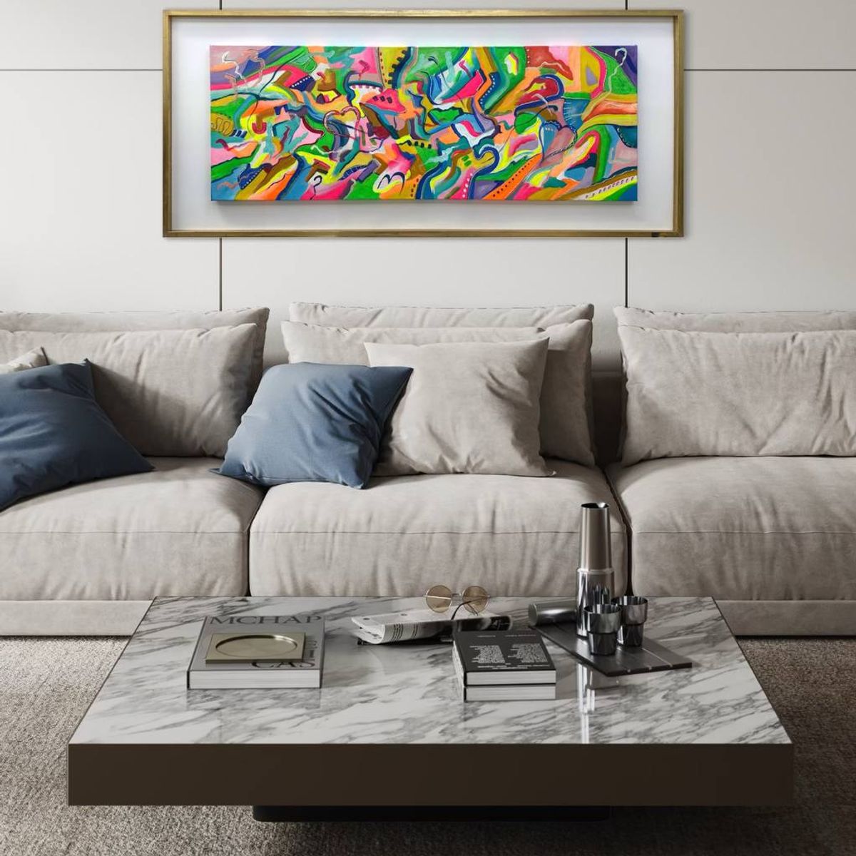 DEKAM DISEÑO - Cuadro Euforia de Colores Enmarcado Pintado 146x66 cms