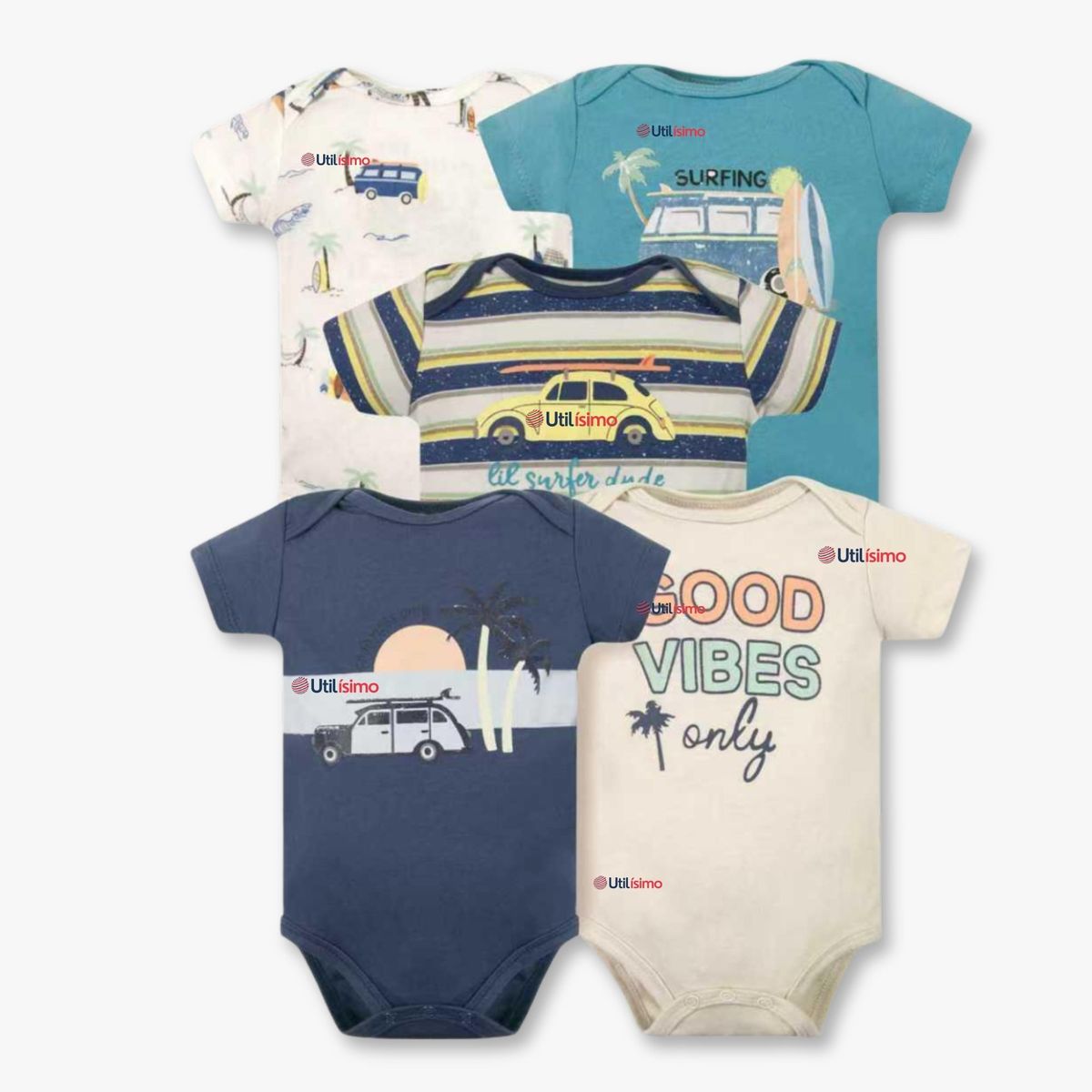 TEDMIMAK - Pack 5 Bodys Niño Manga Corta Tedmimak 100% Algodón Baby on Board