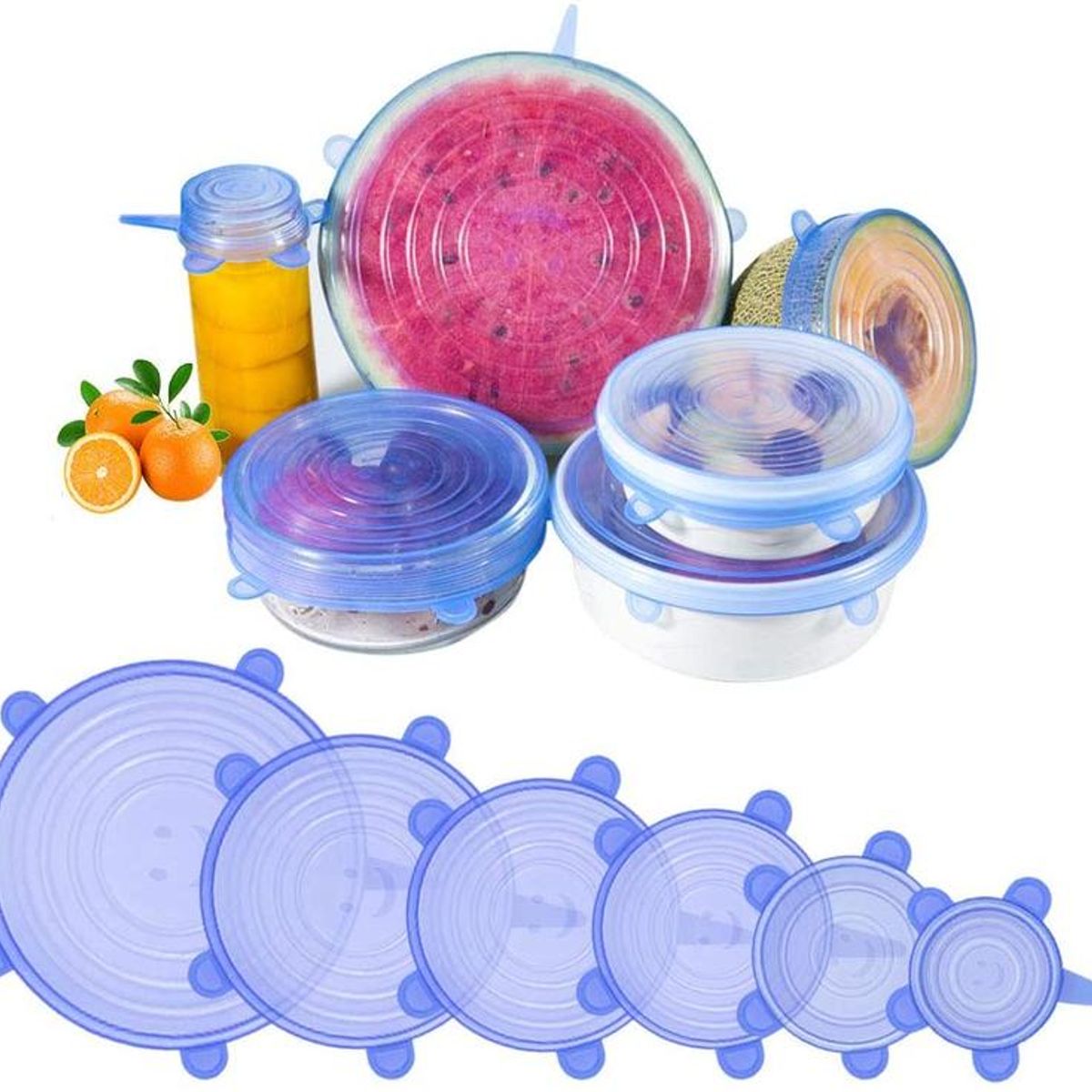 GENERICO - Tapas De Silicona Ajustables Set De 6 Unidades Azul Lisa