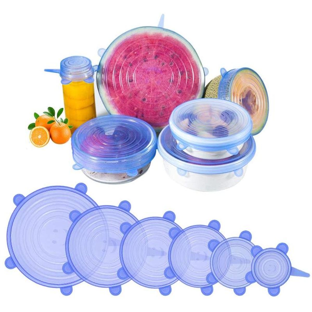 GENERICO - Tapas De Silicona Ajustables Set De 6 Unidades Azul Lisa