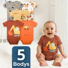 TEDMIMAK - Pack 5 Bodys Niño Manga Corta 100%Algodón Building Adventures