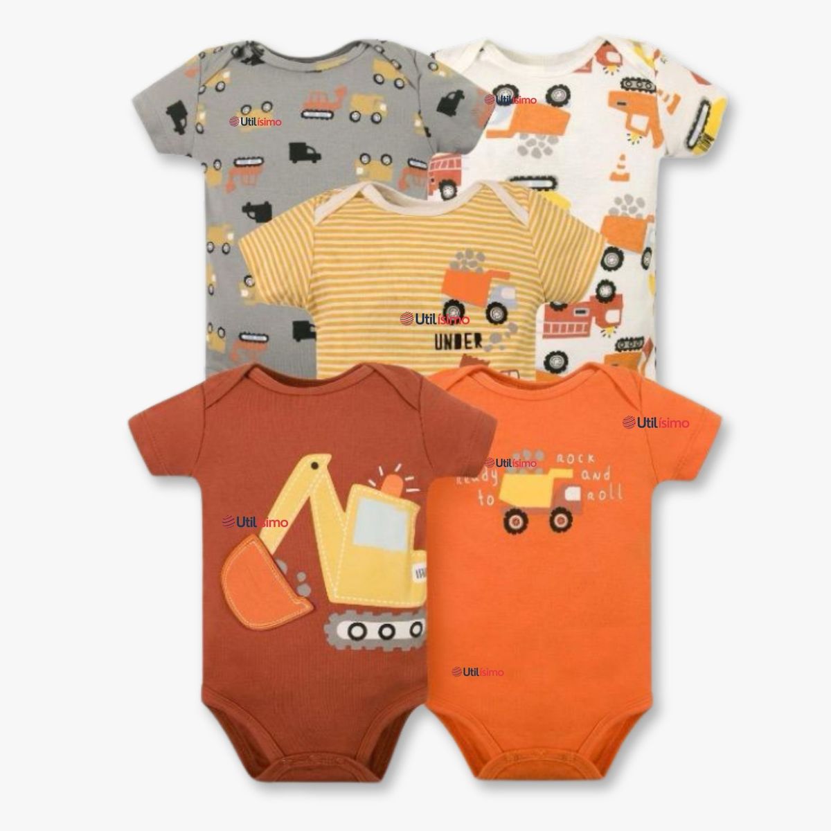 TEDMIMAK - Pack 5 Bodys Niño Manga Corta Tedmimak 100%Algodón Building Adventures
