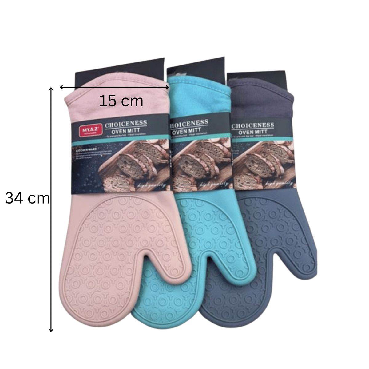 HOMESTAR - Guante de Horno Largo con Agarre de Silicona 34 cm - Turquesa