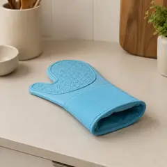 HOMESTAR - Guante de horno largo azul con agarre de silicona