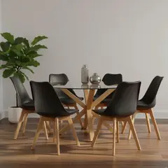 PANDALINO - Comedor Mesa Redonda Equiz 120cm + 6 Sillas Tulip Negro