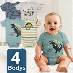 TEDMIMAK - Pack 4 Bodys Niño Manga Corta 100% Algodón Ready for Fun