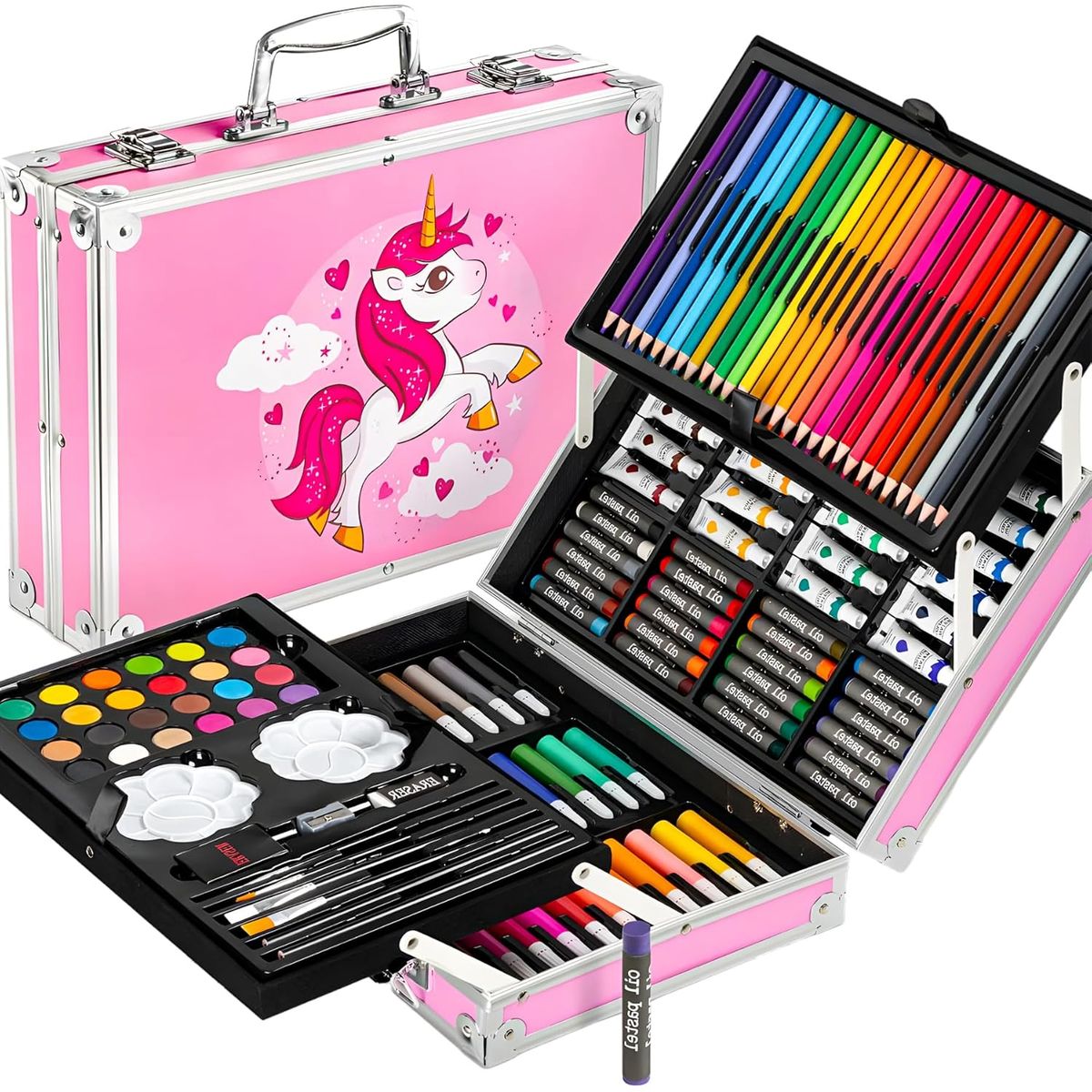 GENERICO - Set Para Pintar Lápices Colores Maleta De Arte 145pc Rosa