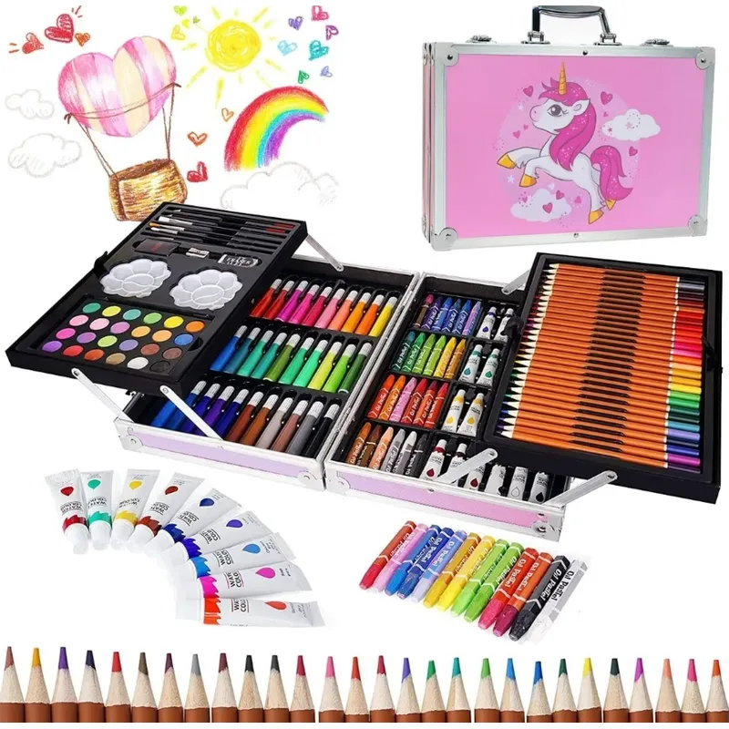 GENERICO - Set Para Pintar Lápices Colores Maleta De Arte 145pc Rosa