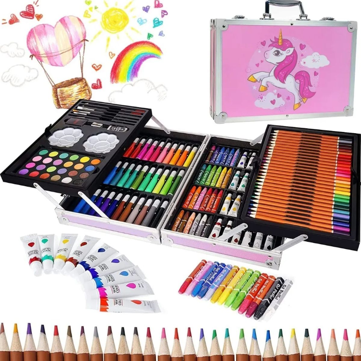 GENERICO - Set Para Pintar Lápices Colores Maleta De Arte 145pc Rosa