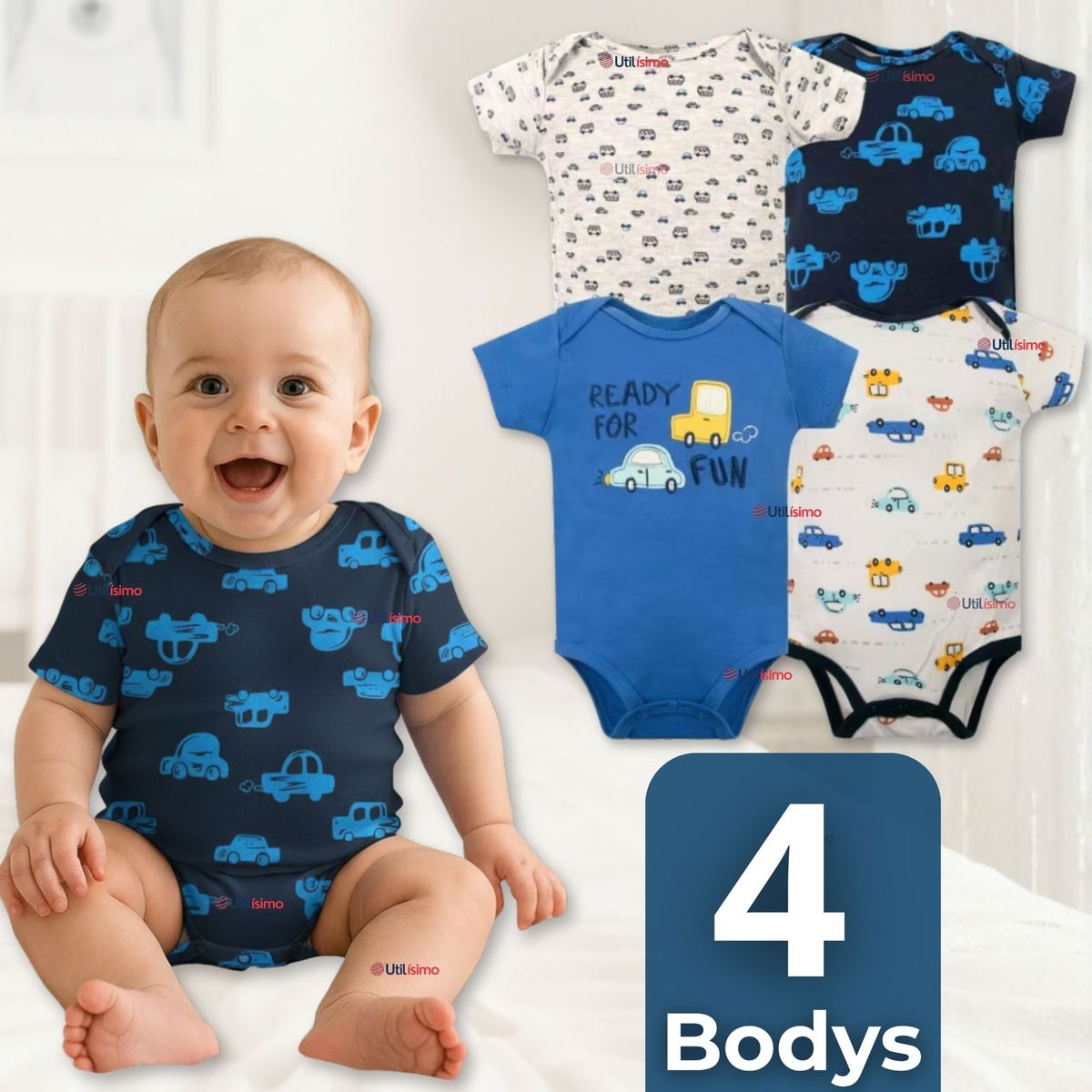 TEDMIMAK - Pack 4 Bodys Niño Manga Corta Tedmimak 100% Algodón Ready Fun