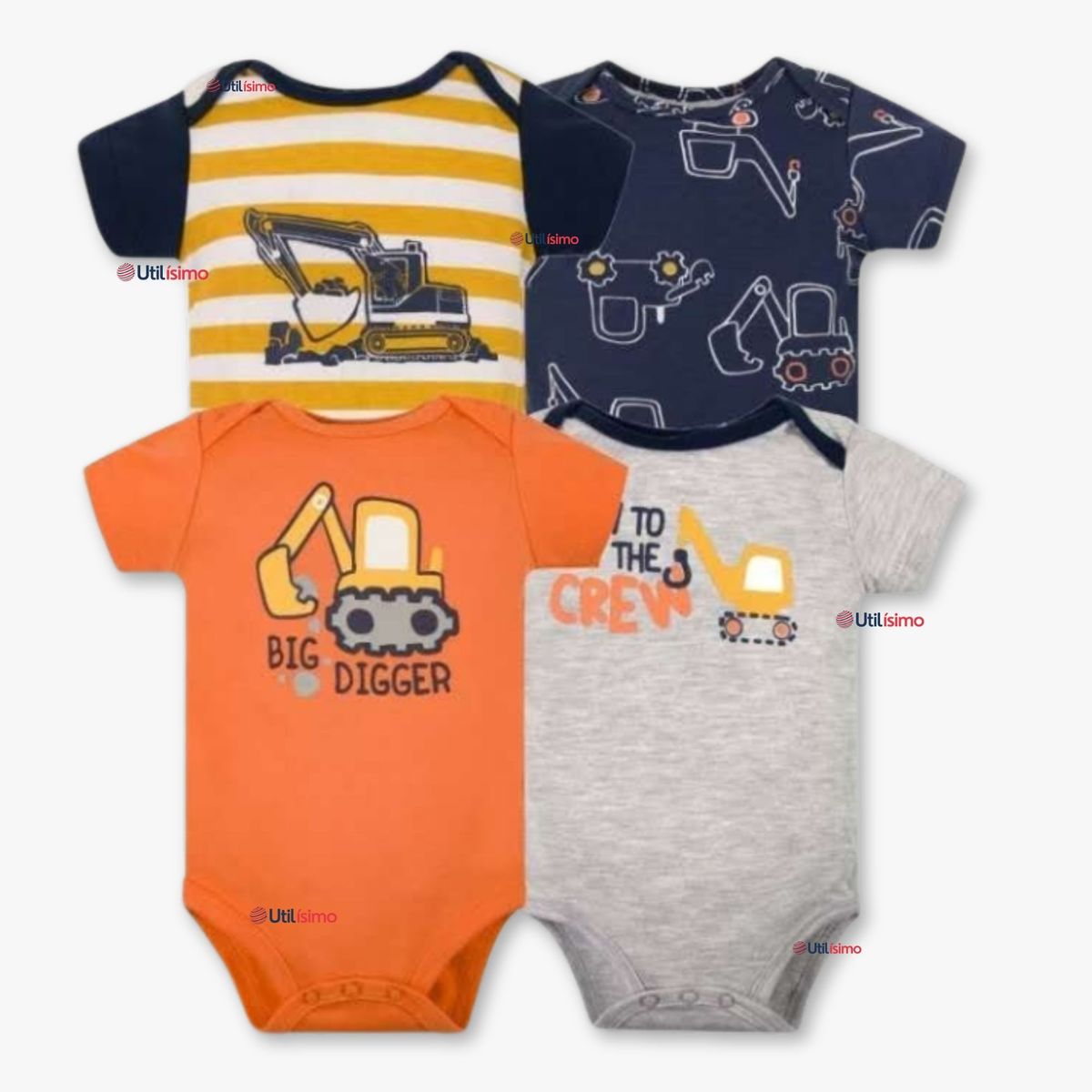 TEDMIMAK - Pack 4 Bodys Manga Corta Tedmimak 100% Algodón Baby Builders in Action