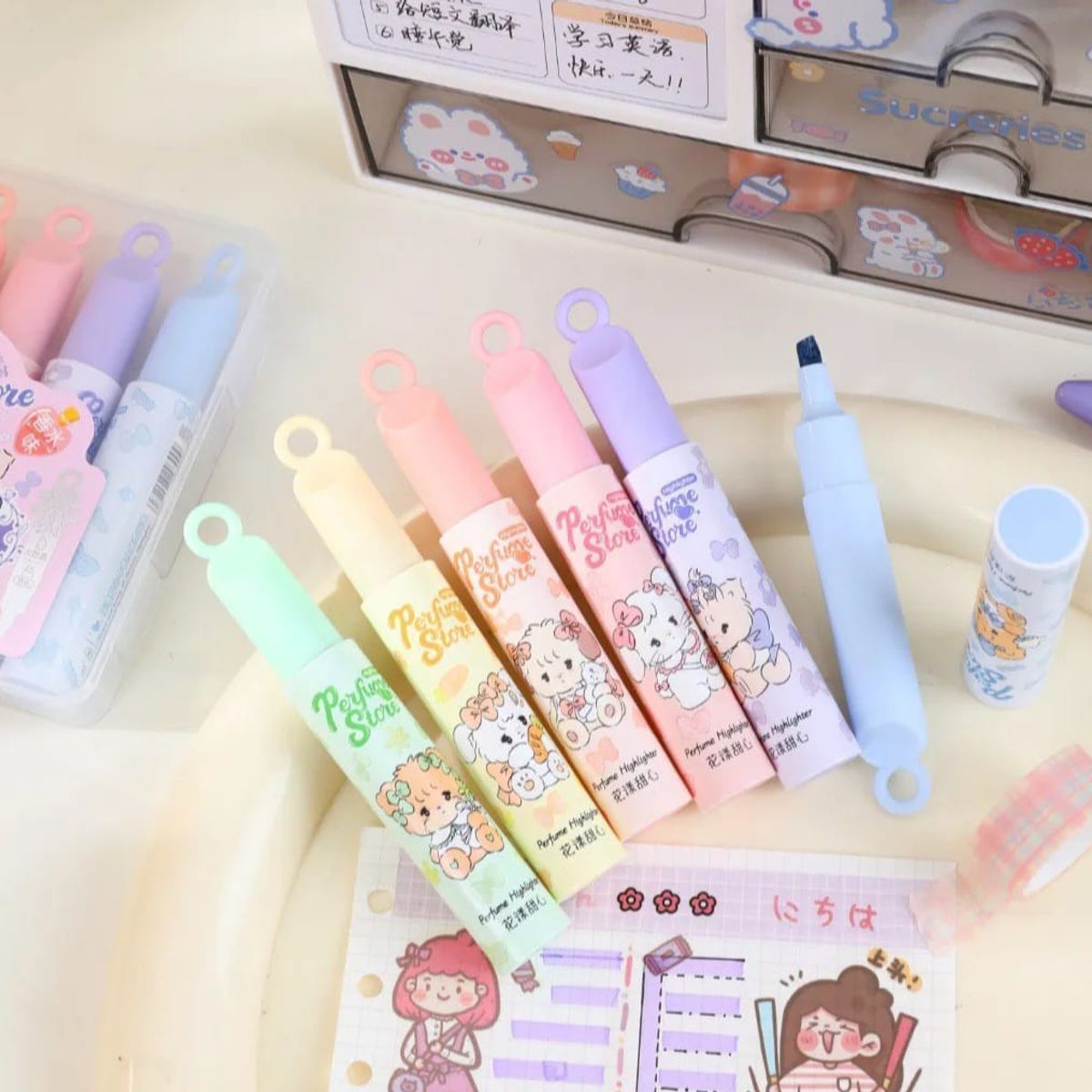 GENERICO - Set Destacadores Fluorecentes Kawaii Mikko