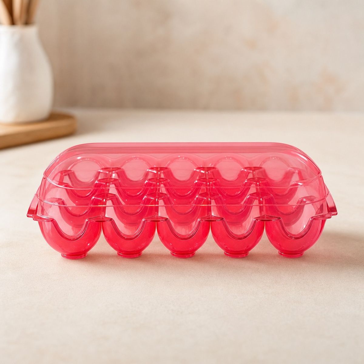 HOMESTAR - Organizador de huevos con tapa 15 unidades rojo