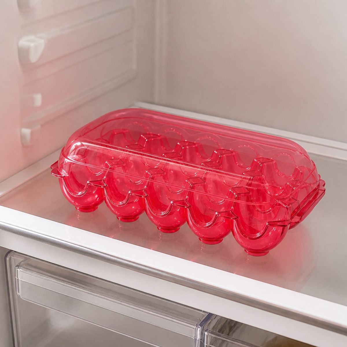 HOMESTAR - Organizador de huevos con tapa 15 unidades rojo