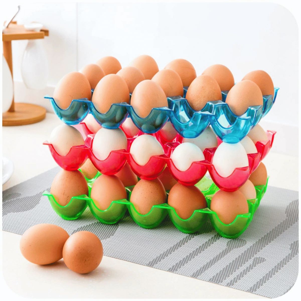 HOMESTAR - Organizador de huevos de 15 cavidades color azul con tapa