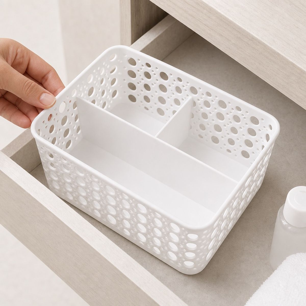 HOMESTAR - Cesta Organizadora Plástica con Divisiones - Blanco
