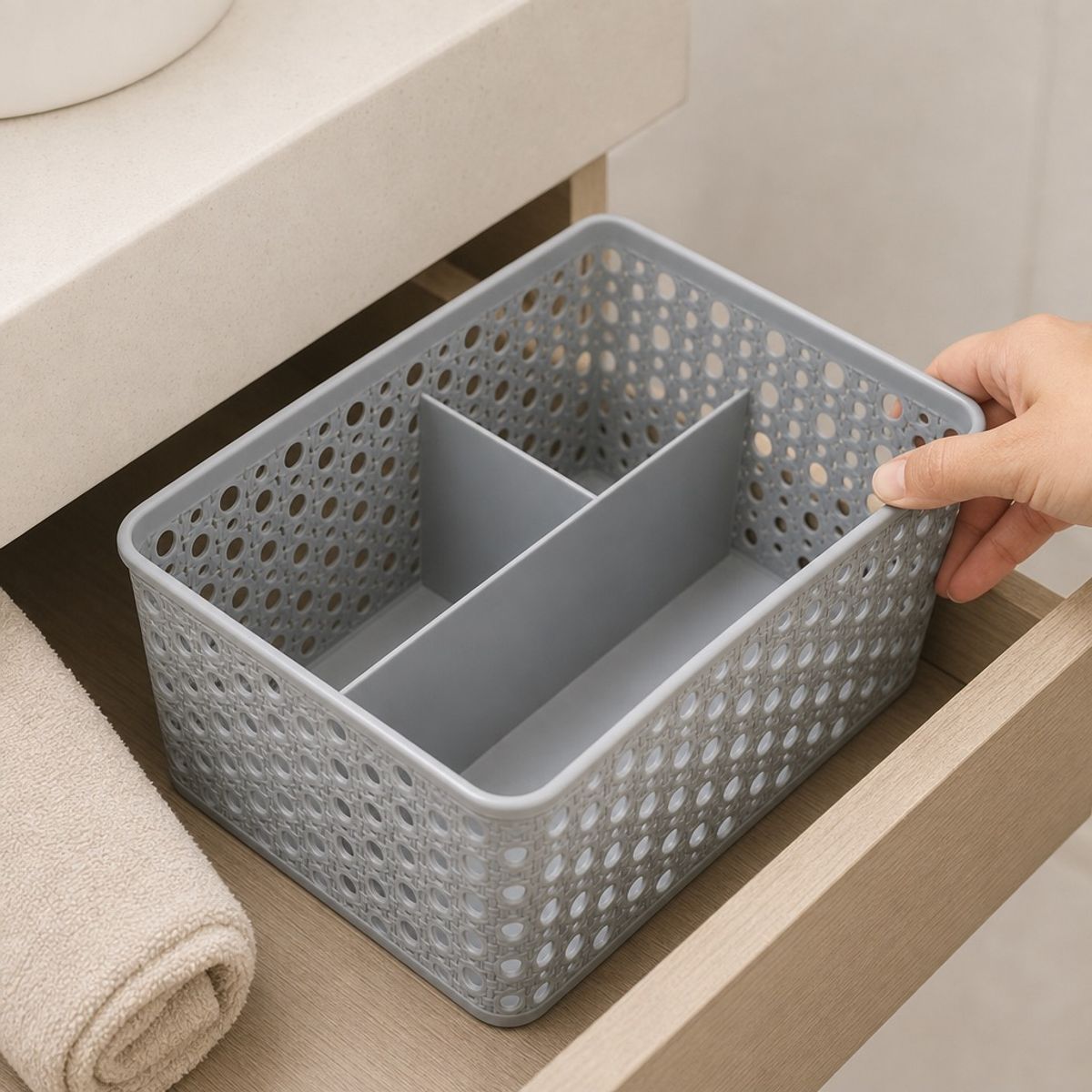 HOMESTAR - Cesta Organizadora Plástica con Divisiones - Gris