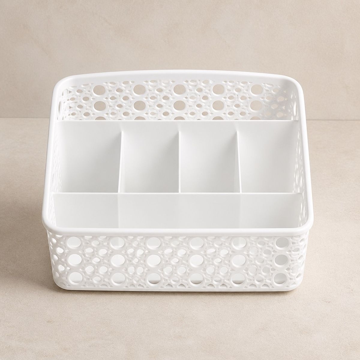 HOMESTAR - Cesta Organizadora Plástica con Divisiones - Blanco