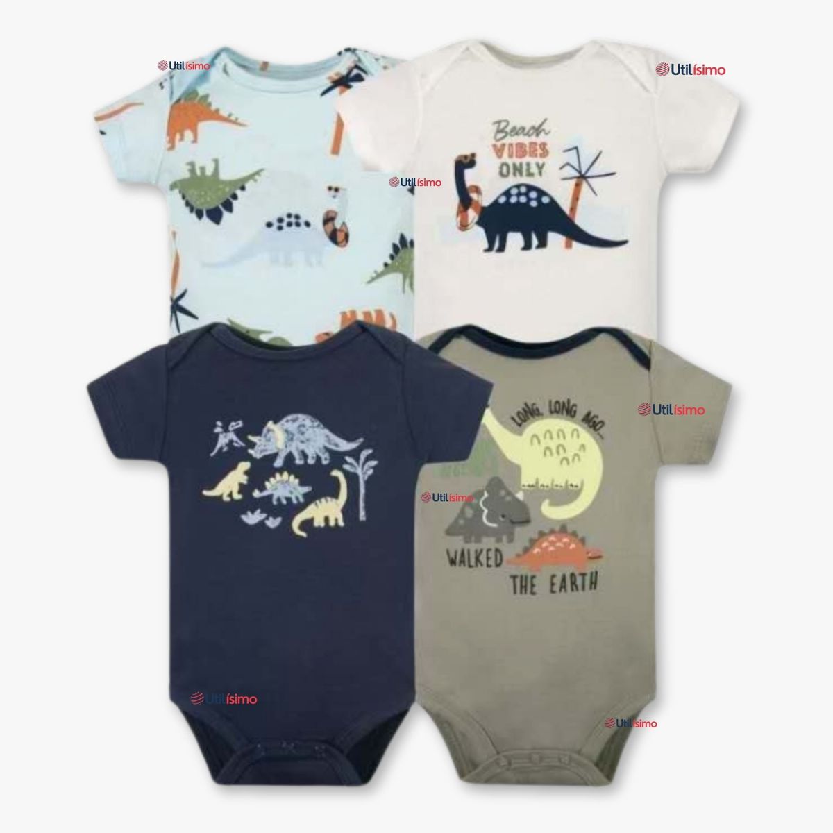 TEDMIMAK - Pack 4 Bodys Niño Manga Corta Tedmimak 100% Algodón Dino Aventura