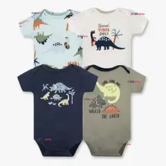 TEDMIMAK - Pack 4 Bodys Niño Manga Corta 100% Algodón Dino Aventura